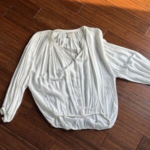 H&M White Button-Front Peasant Blouse